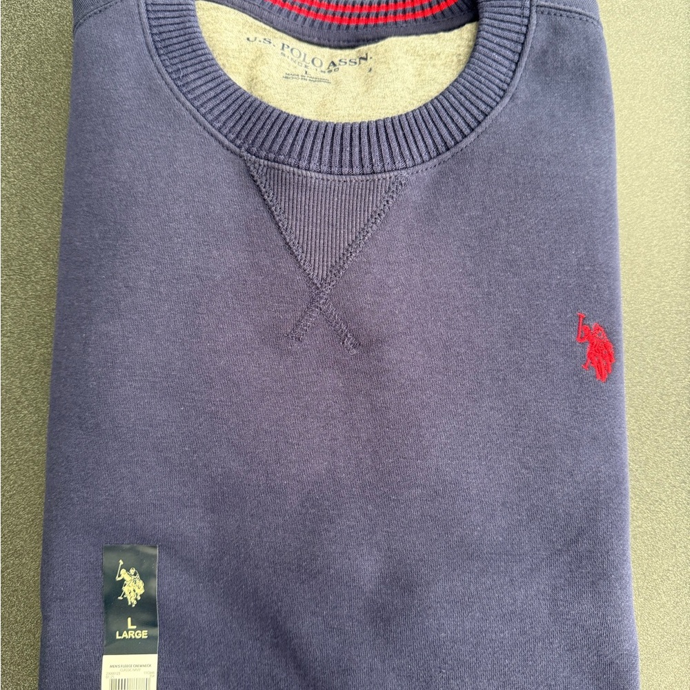U.S. Polo Assn. Blue and Red Crewneck Sweater with Ribbed Trim